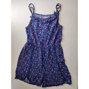 Blush by Us Angels Girls Blue Pink Floral Ruffle Romper Size L 14/16